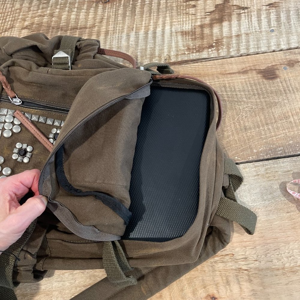 Free People Berlin Studded Backpack Canvas Faded Military Army Green NWOT - Picture 13 of 13